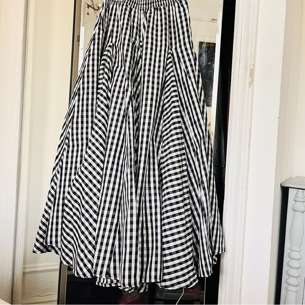NWT Chelsea & Theodore Black & White Gingham Off the Shoulder Midi Peasant Dress - Picture 4 of 8